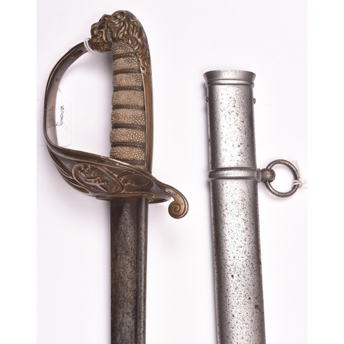 136 - An early Victorian 1827 pattern Naval officer’s sword, slender pipe back blade 29”, the regulation p... 