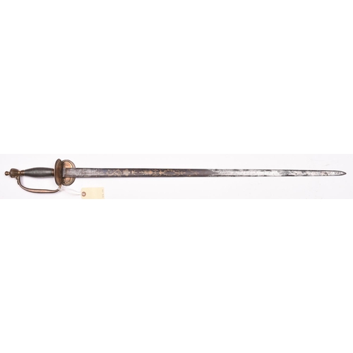 141 - A 1796 pattern Infantry officer’s sword, straight SE blade 32”, engraved, blued and gilt and crowned... 