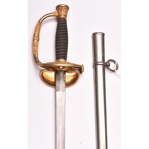 156 - 156	A pre WWI French officer’s Model 1817 epee,  plain DE blade 32”, gilt hilt with double shell gua... 