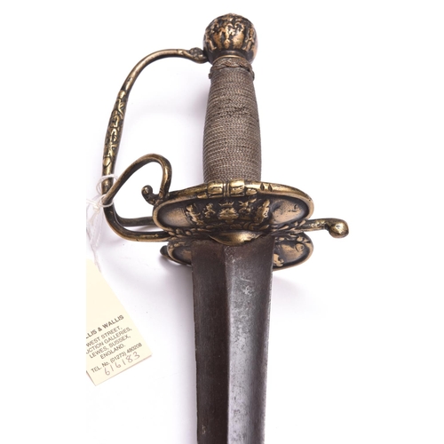 157 - An English early 18th century cavalry officer’s broadsword, tapered DE blade 32” of shallow concave ... 