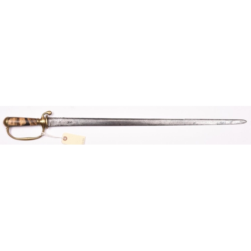 173 - A mid 18th century hunting sword,  SE blade 24½” with single narrow fullers and double fleur de lis ... 