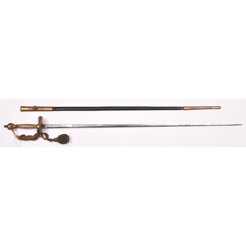 175 - A Victorian Court sword, slender blade 31½” etched with crowned “VR”, scrolls, crossed flags, and ma... 