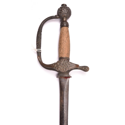 178 - An early 19th century Continental smallsword, slender DE blade 27” etched with scrolls and foliage a... 