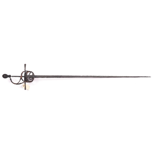 179 - A late 16th/early 17th century swept hilt rapier, probably German, slender fullered blade 41”, with ... 