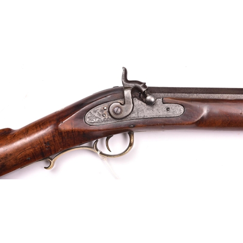 198 - An American .45” percussion Plains Rifle, c 1850, 46” overall, heavy octagonal barrel 30” with breec... 