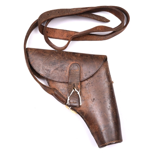 202 - A scarce WWII flap top leather holster for a flare pistol,  with leather belt loop stamped “E Jeffri... 