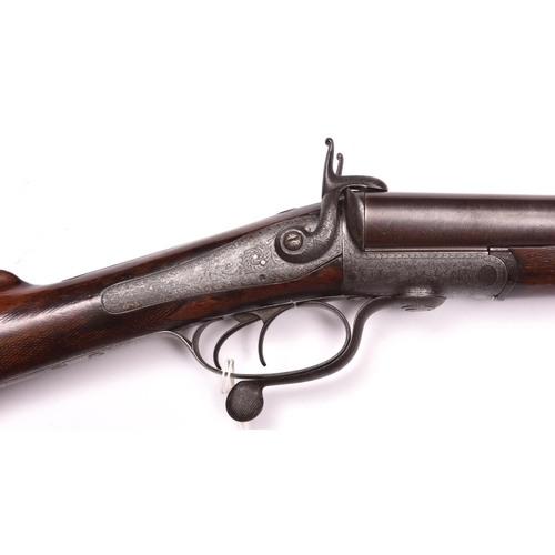 216 - A DB 12 bore underlever pinfire shotgun, by W. Barratt, Burton on Trent, c 1865, 46