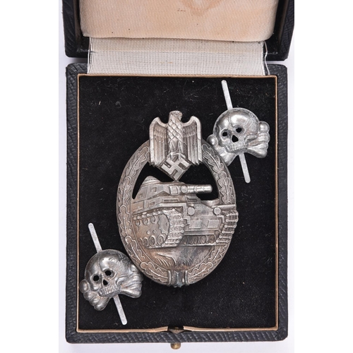 61 - A Third Reich Panzer Assault badge in silver,  flat back with round pin and maker’s mark “BSW” in tr... 