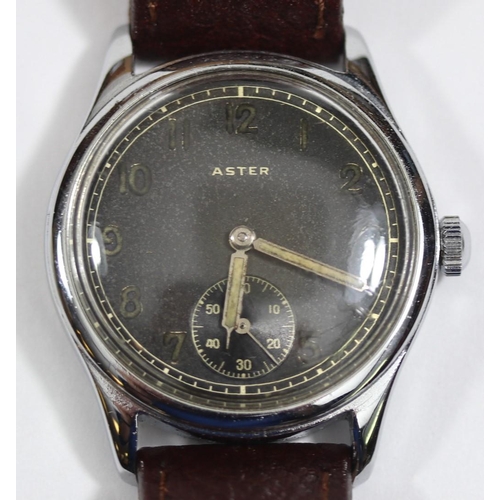 83 - DU marked Aster wristwatch. No serial on outside caseback. Plated case, refinished, 33mm without cro... 
