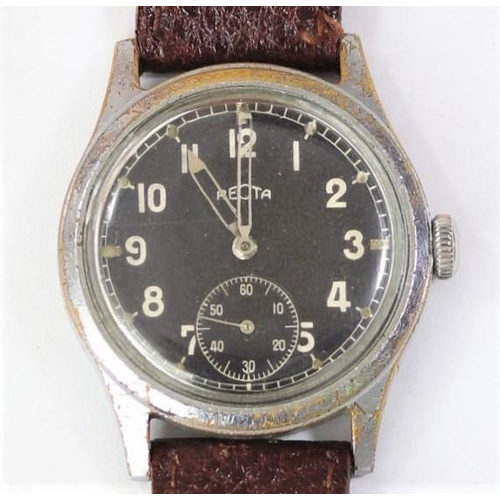 78 - DH marked Recta wristwatch. Serial D596757H. Plated case, brushed finish, wear to plating, 34mm with... 