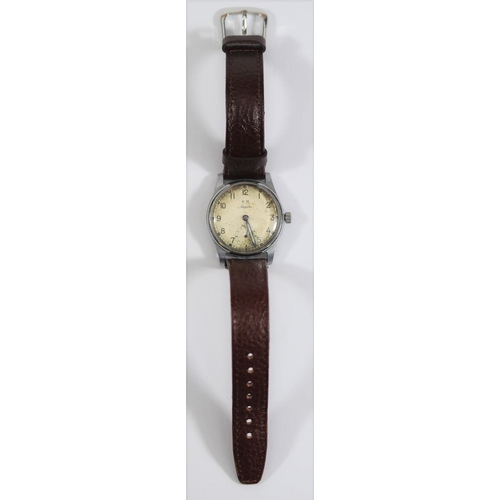 76 - KM marked Siegerin wristwatch. Serial 129207. Plated case, brushed finish, minimal plating wear, 30m... 