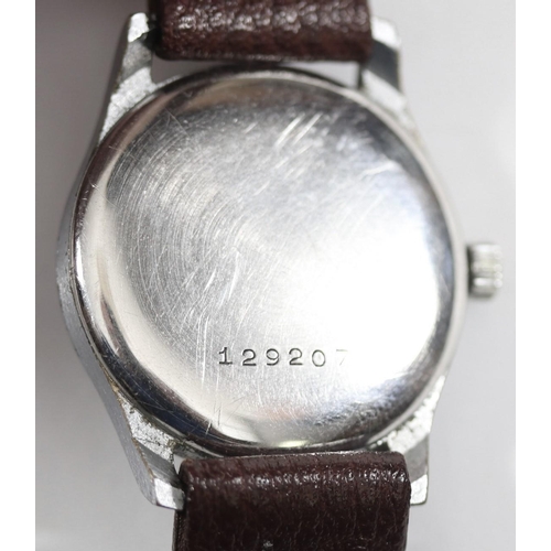 76 - KM marked Siegerin wristwatch. Serial 129207. Plated case, brushed finish, minimal plating wear, 30m... 
