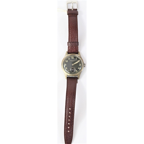 80 - D marked Record Watch Co wristwatch. Serial D492688. Plated case, brushed finish, heavy wear to plat... 