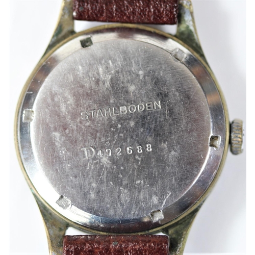 80 - D marked Record Watch Co wristwatch. Serial D492688. Plated case, brushed finish, heavy wear to plat... 
