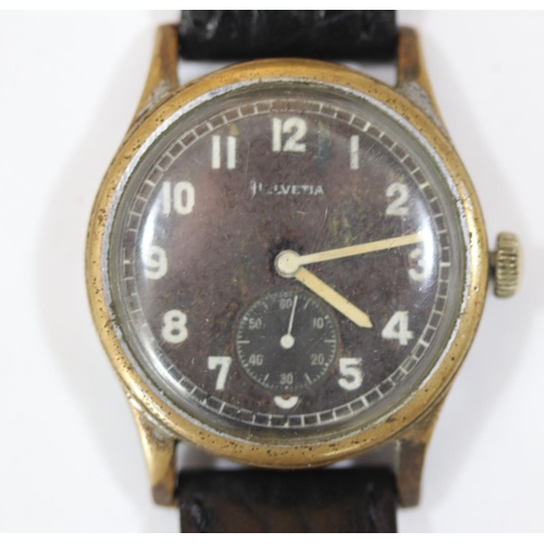 72 - DH marked Helvetia wristwatch. Serial D6594H. Plated case with brushed finish, heavy wear to plating... 