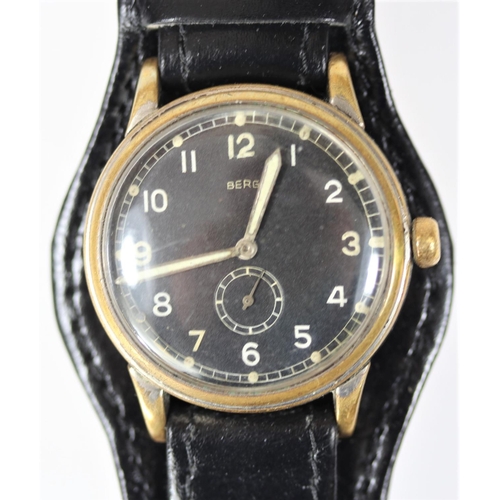 84 - Berg wristwatch. Plated case, brushed finish, considerable wear to plating, 35mm without crown. Fixe... 