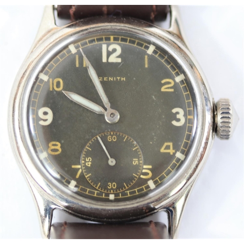 74 - DH marked Zenith wristwatch. Serial D8398980H. Bright chrome plated case (refinished) 33mm not inclu... 