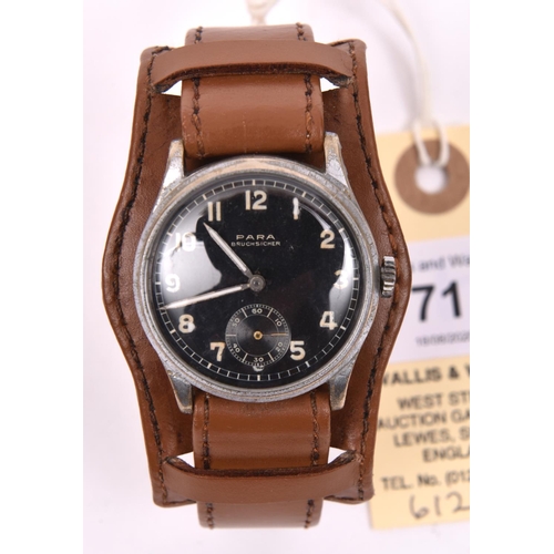 86 - DH marked Para wristwatch. Serial D8514H. Plated case, brushed finish, some plating loss, 35mm witho... 