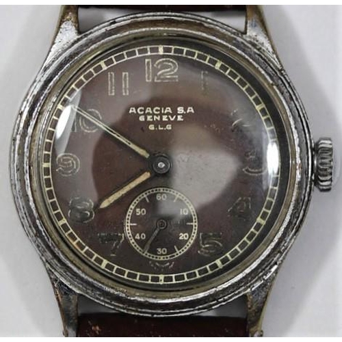 70 - Acacia S.A wristwatch. Serial number 947. Plated case, wear to plating, 32mm without crown. Fixed ba... 