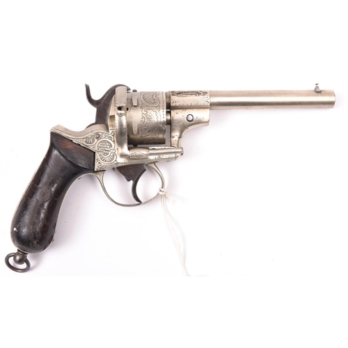 392 - A Belgian 6 shot 9mm Ortmann double action pinfire revolver, c 1865, the barrel, cylinder and frame ... 