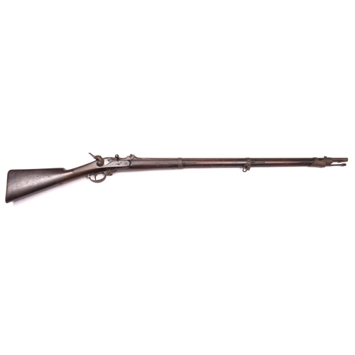 522 - A Belgian 11mm centre fire Albini Braendlin breech loading military rifle,  53½” overall, barrel 43½... 