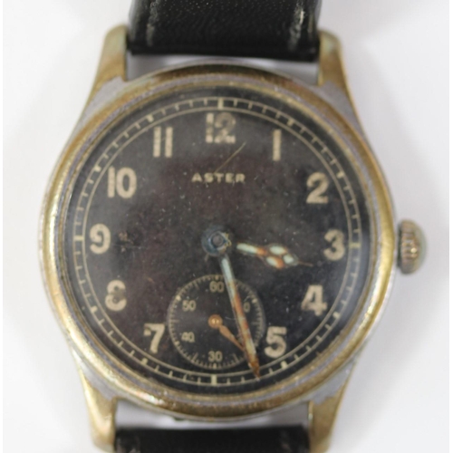 82 - DU marked Aster wristwatch. No serial on outside caseback. Plated case, brushed finish, heavy platin... 