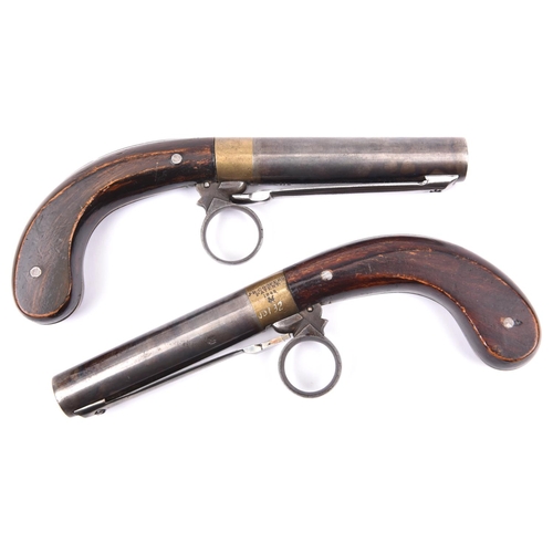 435 - A scarce pair of 45 bore Cooper’s Patent ring trigger underhammer percussion “boot leg” pistols, 7¼”... 