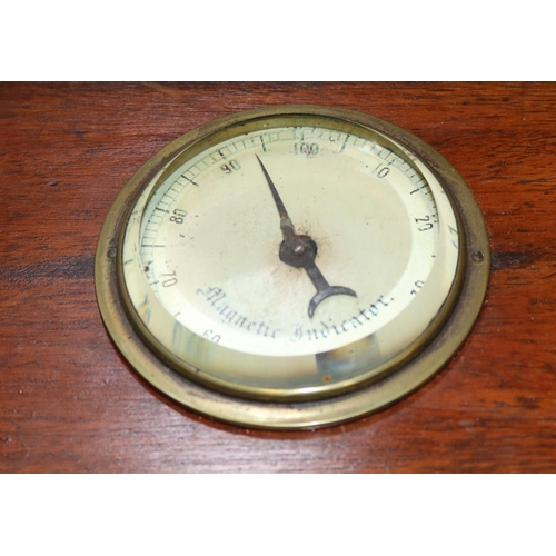 54 - A 19th Century Magneto machine in a mahogany case with magnetic indicator to lid. GC-VGC for age. £4... 