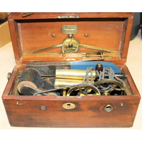 54 - A 19th Century Magneto machine in a mahogany case with magnetic indicator to lid. GC-VGC for age. £4... 