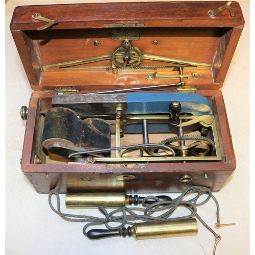 54 - A 19th Century Magneto machine in a mahogany case with magnetic indicator to lid. GC-VGC for age. £4... 