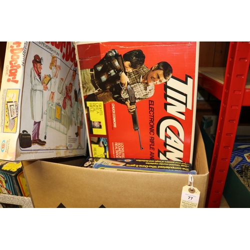 77 - 6x 1970s/80s boxed toys and games. Including 5x games by Ideal Toys; 'Tin Can Alley' shooting range.... 