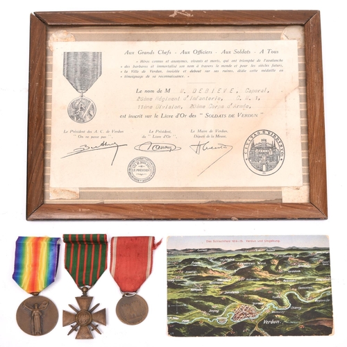 23 - France: WWI  war medals: 1914-1918 Victory medal, 1914-1918 Croix de Guerre and medal for Verdun; al... 