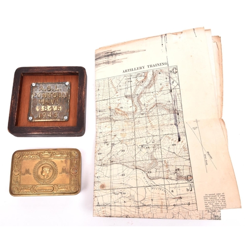 39 - A Christmas 1914 Princess Mary’s gift tin (no contents); a WWI linen backed “Artillery Training” map... 