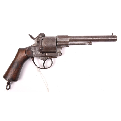 439 - A Belgian 6 shot 12mm Lefaucheux double action pinfire revolver, number 71583, round barrel 155mm, t... 