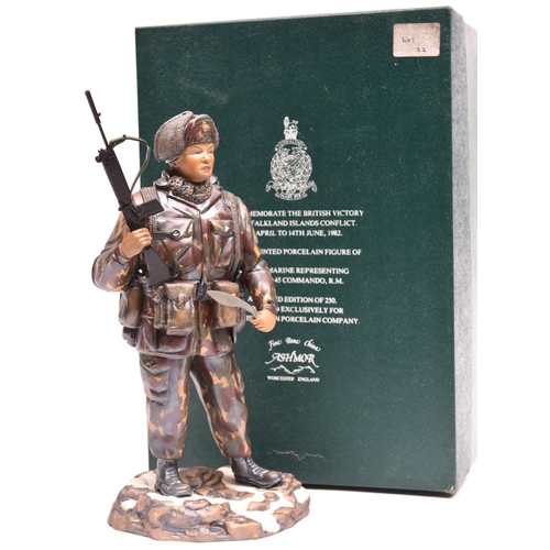 45 - An Ashmor hand painted Fine Bone China figure representing a Falklands War soldier of the 1st Bn 7th... 