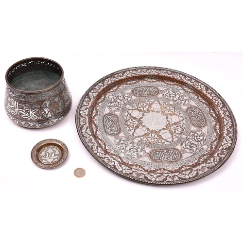 14 - A large 19th Century Cairoware tray set. Of possibly Egypt, Morocco or Syria Mamluk origin. Comprisi... 