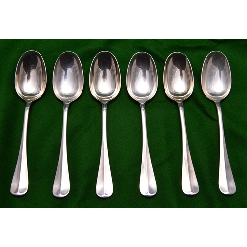 16 - 6x silver desert spoons of plain design. Hallmarked Birmingham 1930, 'B.B.S.Ltd.'. Combined 360g. VG... 