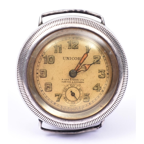 176 - A Rolex Unicorn watch with manual wind movement and screw-off outer case. An early 20th Century exam... 