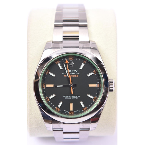 179 - A Rolex Milgauss Oyster Perpetual watch with automatic self winding mechanism. Stainless steel case ... 