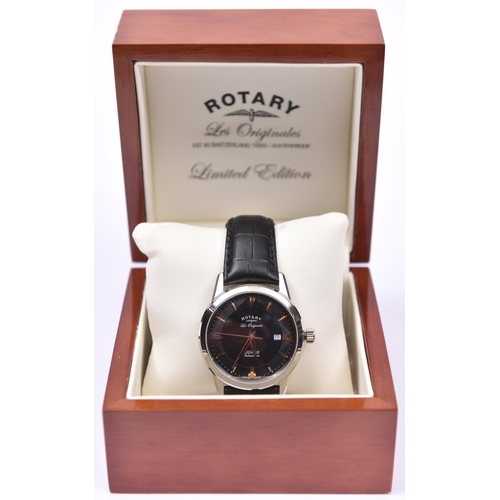 181 - A Rotary Les Originals Super 25 Rotamatic watch with automatic self winding movement.Black face and ... 