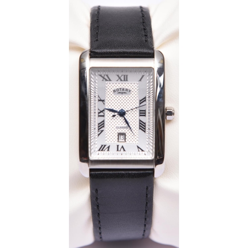 185 - A Rotary Classic watch with quartz movement. Rectangular case with a silver face, Roman numerals and... 