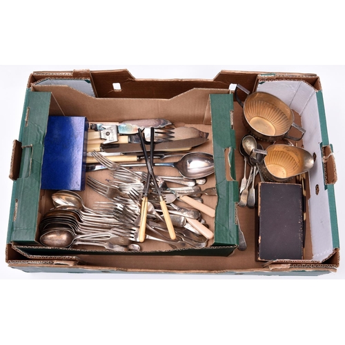 4 - A quantity of silver plated flatware, cutlery and other items. Including; bone handled glove stretch... 