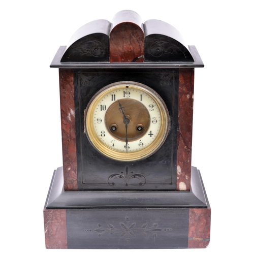 62 - A 19th Century slate and marble mantle clock. 8 day movement striking on a gong. With pendulum. Heig... 