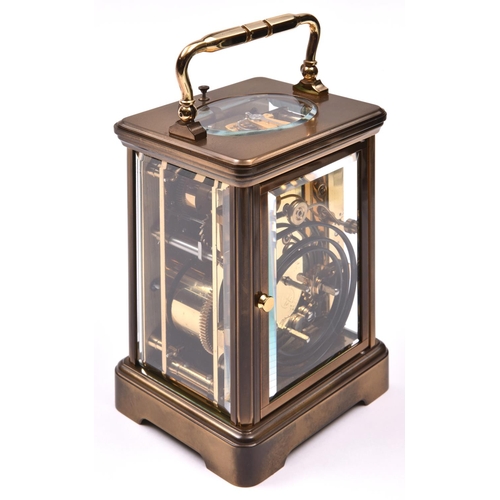 65 - A modern L'Epee, France brass carriage clock. A repeater clock with separate alarm dial below main d... 