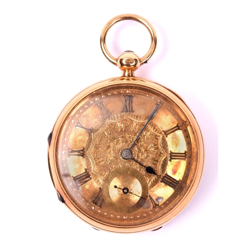 68 - A fine Victorian gold pocket watch. Key wound watch with Roman numerals to face and separate seconds... 