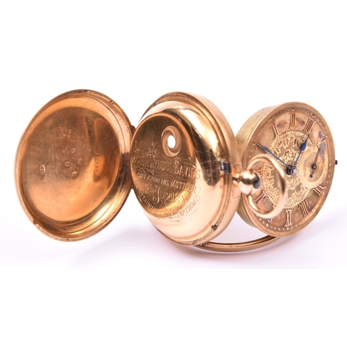 68 - A fine Victorian gold pocket watch. Key wound watch with Roman numerals to face and separate seconds... 