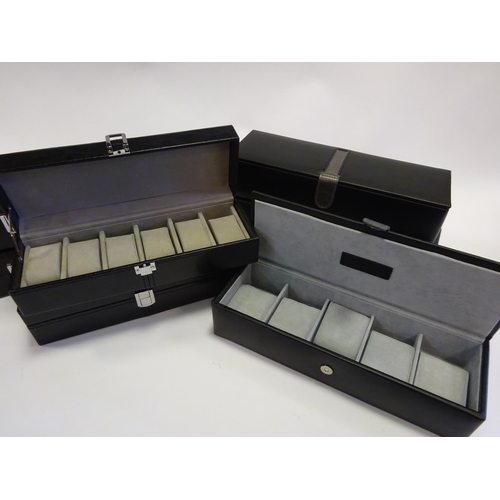 69 - 7x watch collector's storage boxes in leather and faux leather. 5x cases with capacity for 6 watches... 