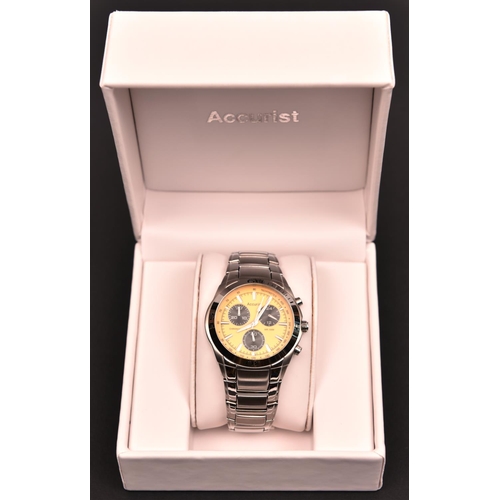 83 - An Accurist MB882Y JS00 Chronograph watch with quartz movement. Metallic yellow face with three chro... 