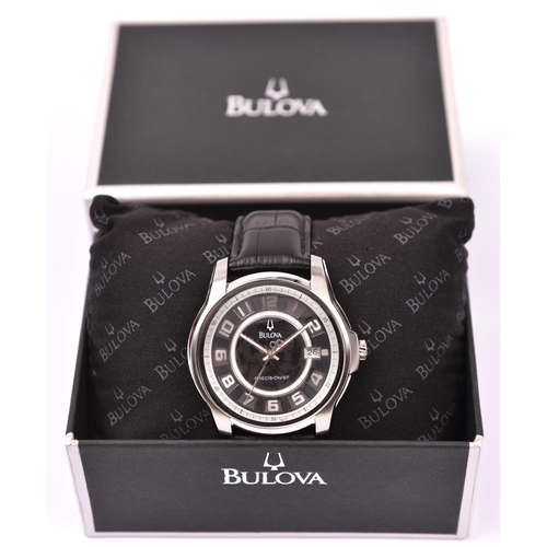 98 - A Bulova B2 Precisionist quartz watch. Stainless steel case, metallic black face and silver Arabic n... 