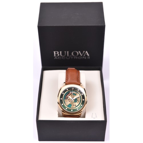 100 - A Bulova Accutron II quartz watch. Stainless steel case, face with open movement and white numeral m... 